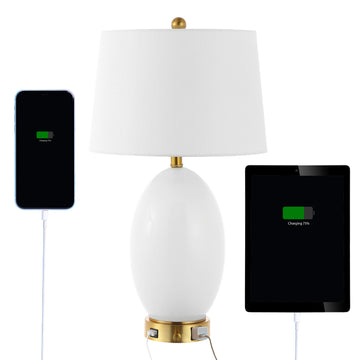 Reese Contemporary Style Iron/Glass LED Table Lamp with USB Charging Port - JONATHAN Y